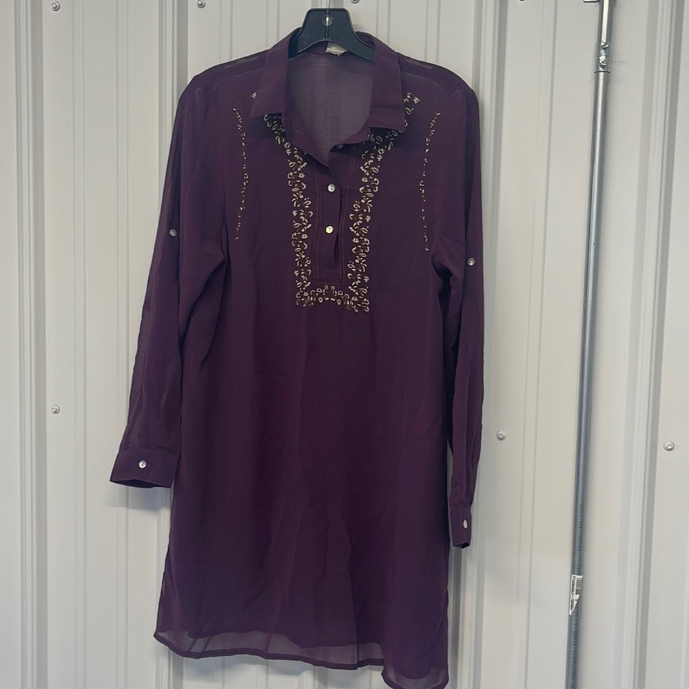 Feline Tunic Top Blouse New Purple rayon silk